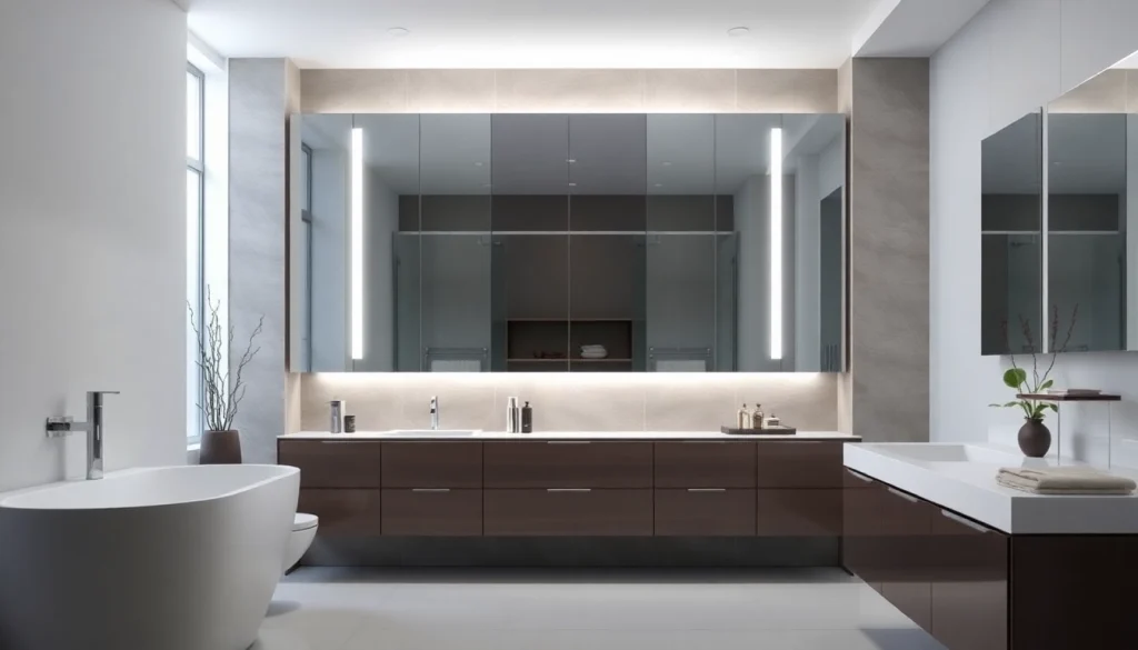 Sonni Spiegelschrank mit elegantem Design und LED-Beleuchtung im Badezimmer präsentieren.