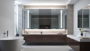 Sonni Spiegelschrank mit elegantem Design und LED-Beleuchtung im Badezimmer präsentieren.