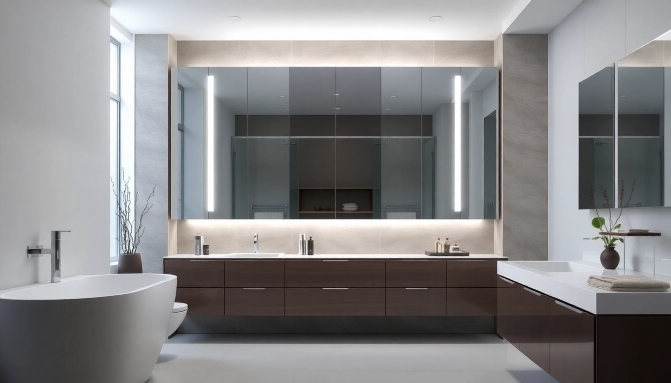 Sonni Spiegelschrank mit elegantem Design und LED-Beleuchtung im Badezimmer präsentieren.