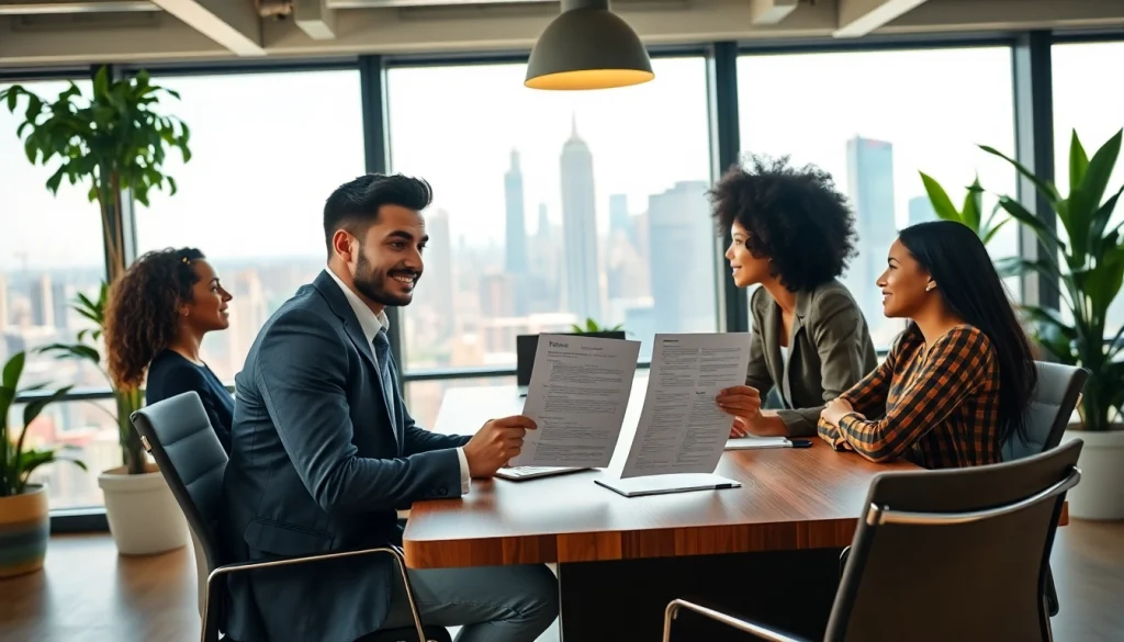 Engaging scene of job seekers in New York discussing free job post new york opportunities.