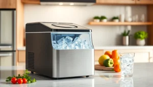 Affordable ice maker elegantly displayed in a modern kitchen, showcasing its sleek design and utility.