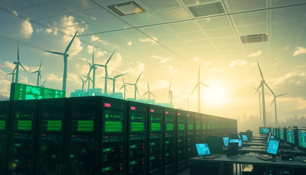 Visual representation of trusted cloud mining sites showcasing renewable energy data centers and modern technology.