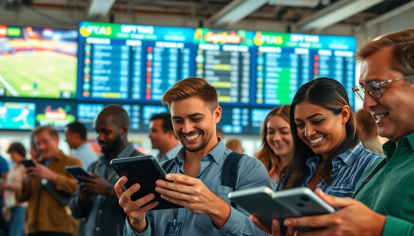 Engaging atmosphere of sportsbooks in Texas with players actively placing bets.