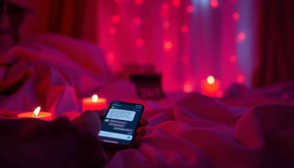 Sexting AI interaction on a smartphone in a warm, intimate setting.