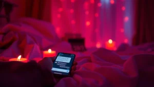 Sexting AI interaction on a smartphone in a warm, intimate setting.
