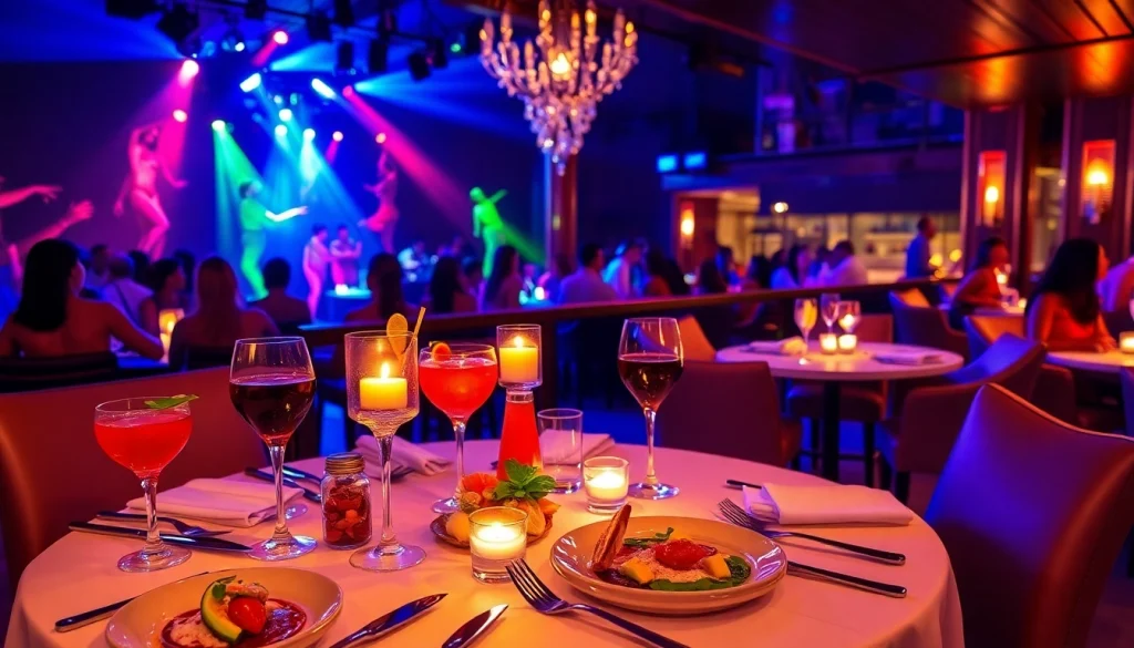 Dinner sxm at Club Noir featuring gourmet dishes and vibrant cocktails in a lively atmosphere.