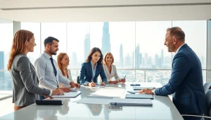 Business Consultants in Dubai engaged in a dynamic meeting showcasing collaboration.