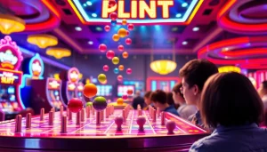 Memenangkan permainan plink slot dengan bola-bola warna-warni yang jatuh di papan permainan.