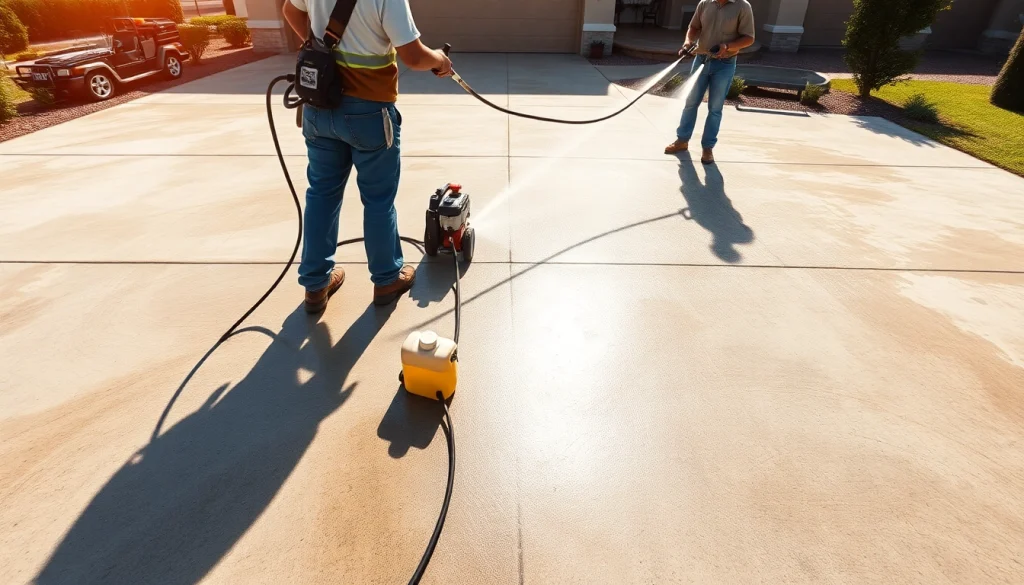 Professional concrete cleaning service in Kissimmee, showcasing before-and-after contrasts.