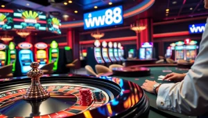 Experience the excitement of ww88 with vibrant casino tables, cards, and slot machines in action.