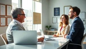 Partner Visa agent in Australia providing expert immigration advice to a couple in a professional office.