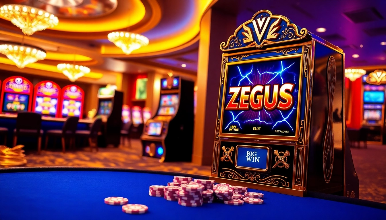 A gambler spinning the reels on a Zeus slot machine, highlighting its vibrant graphics and thrilling gameplay.