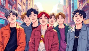 Dynamic portrayal of BTS members, emphasizing their unique styles and personalities.