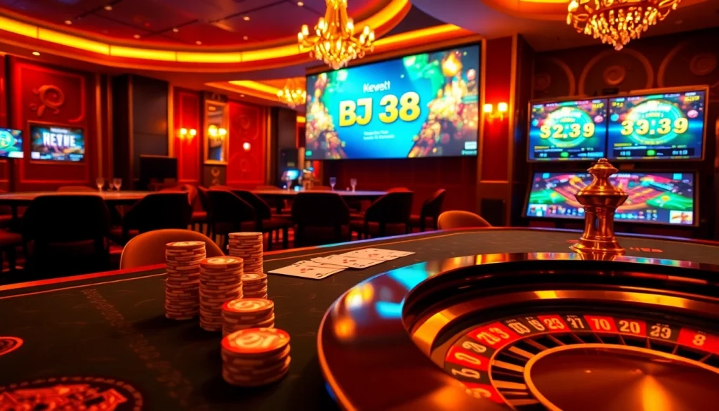 Experience the excitement of gambling at BJ38 with vibrant casino tables and dynamic action.