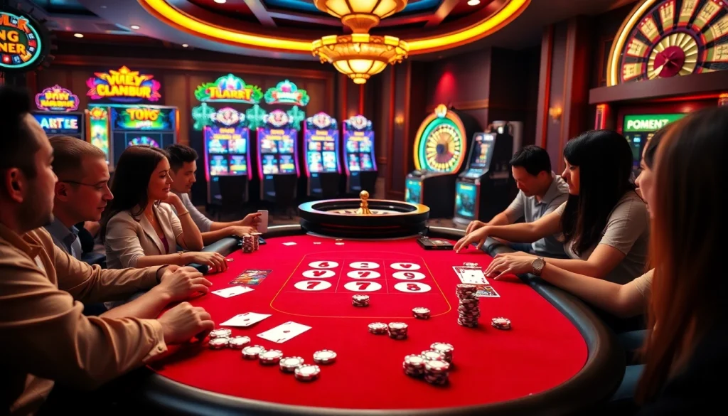GO88 casino table with players enjoying poker and vibrant gaming atmosphere