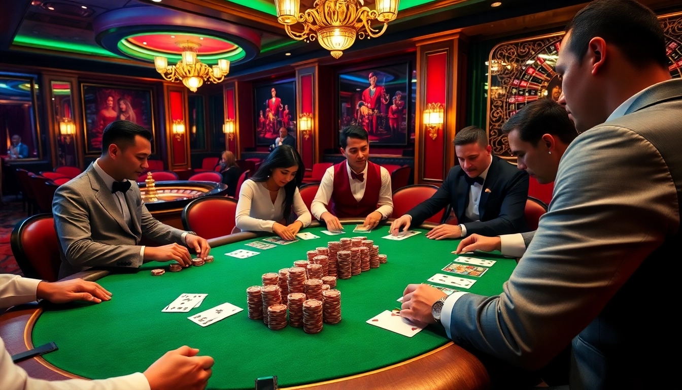 Exciting poker scene at https://rr88.se.net/, showcasing luxurious casino elements and high stakes.