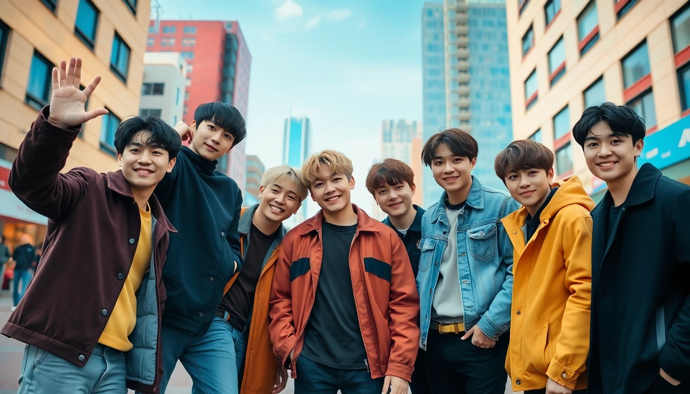 BTS members showcasing their vibrant personalities in an urban setting.