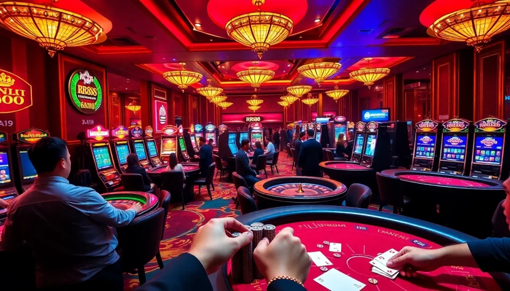 Players joyfully gamble at RR88 tables filled with excitement and high-stakes action.