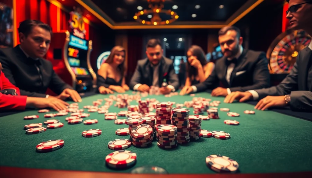 Play at the exciting s88vip poker table surrounded by thrilling casino elements.