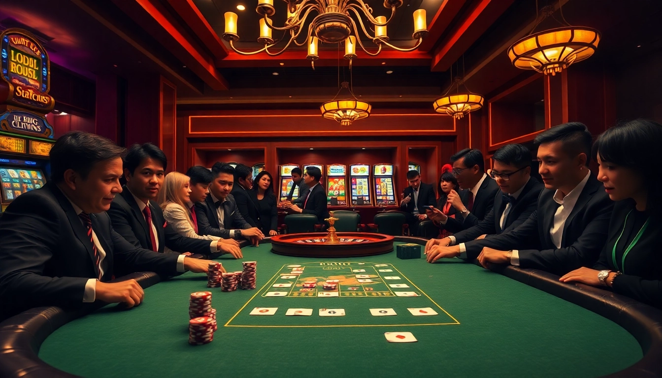 Exciting poker game at a casino table featuring stakes and elements of https://j88.gives/.