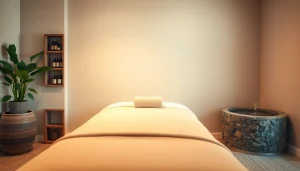 은은한 조명과 편안한 장식이 어우러진 구미스웨디시 테라피를 위한 편안한 마사지 룸 환경.