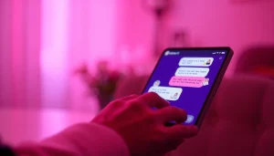 Interactive screen of an nsfw ai chatbot showcasing vibrant chat bubbles and emojis in a cozy ambiance.