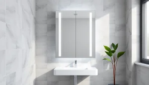Showcase of an elegant led bathroom mirror cabinet highlighting modern design and luminous features.