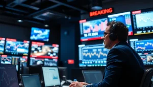Engaging news report in a vibrant newsroom showcasing breaking news updates.