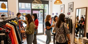 Shopping experience at https://shs-dome5.com/ showcasing stylish fashion replicas in a vibrant boutique.