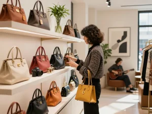 Shopper exploring high-end 명품 레플리카 in a stylish boutique