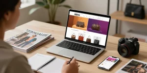 Browsing 레플리카 사이트 for luxury replica items in a stylish online shopping setup.
