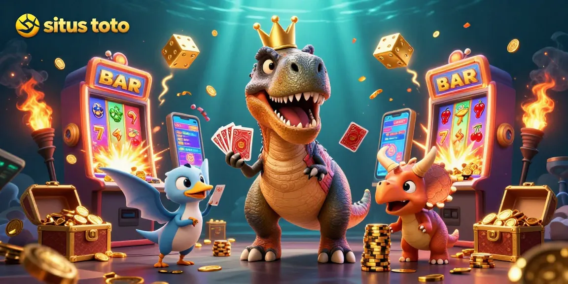 Experience the excitement of situs toto with friendly dinosaurs and dynamic casino elements.